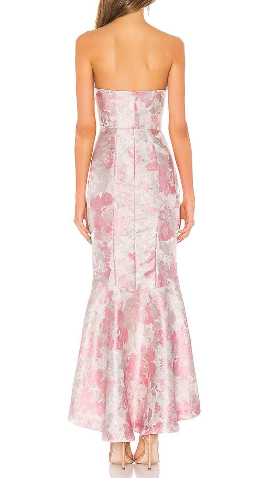 ABITO LUNGO SENZA SPALLINE A FIORI IN ROSA