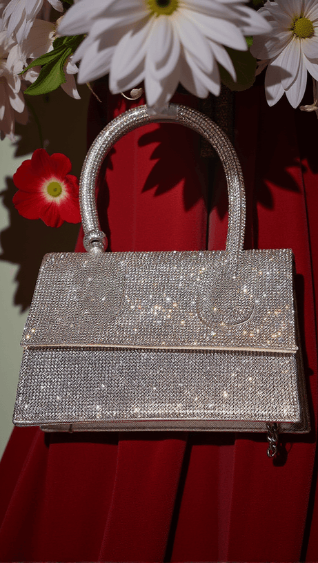 CALEO CRYSTAL CLUTCH IN SILVER