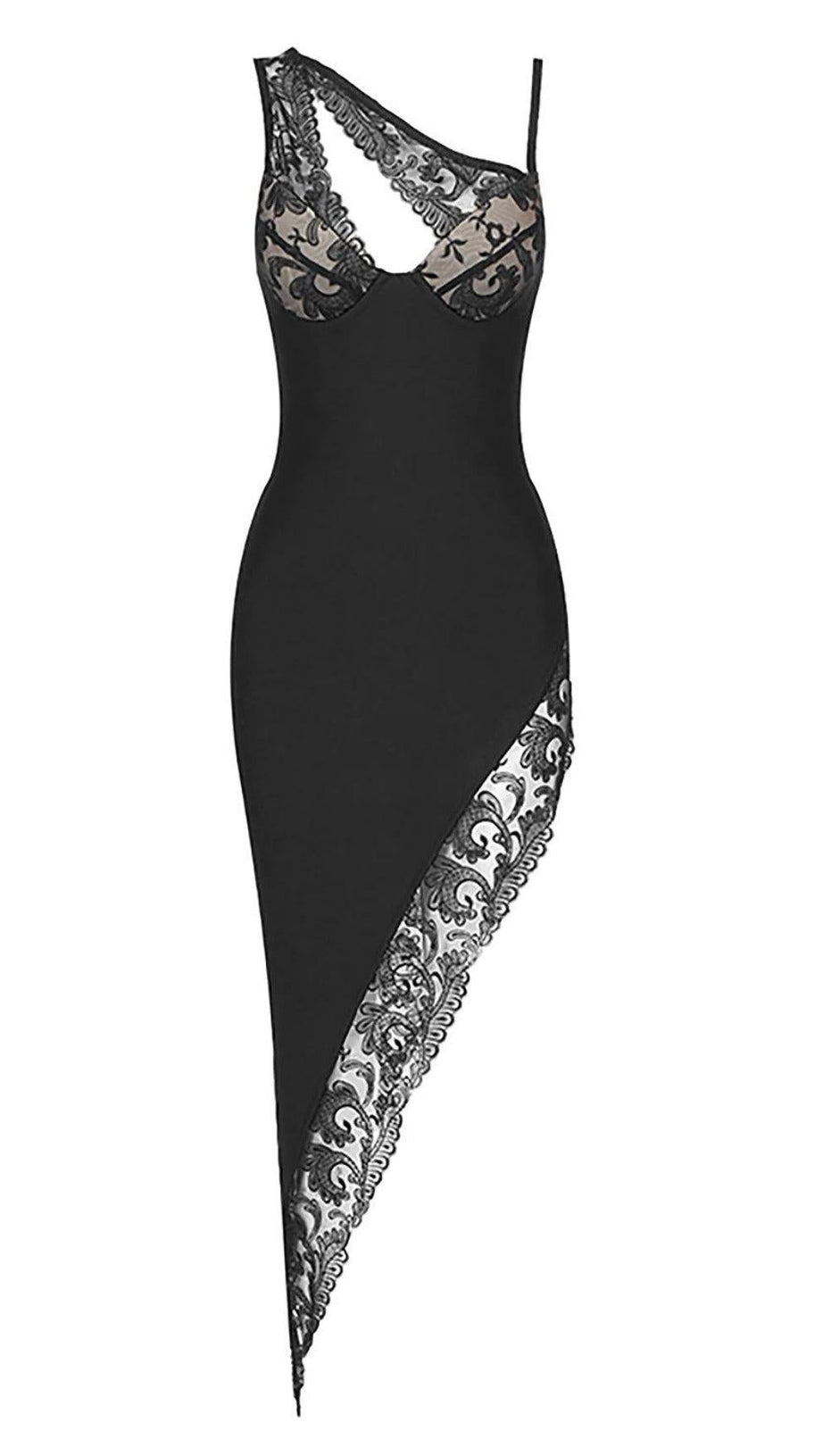 ONE SHOULDER BANDAGE DRESS IN BLACK