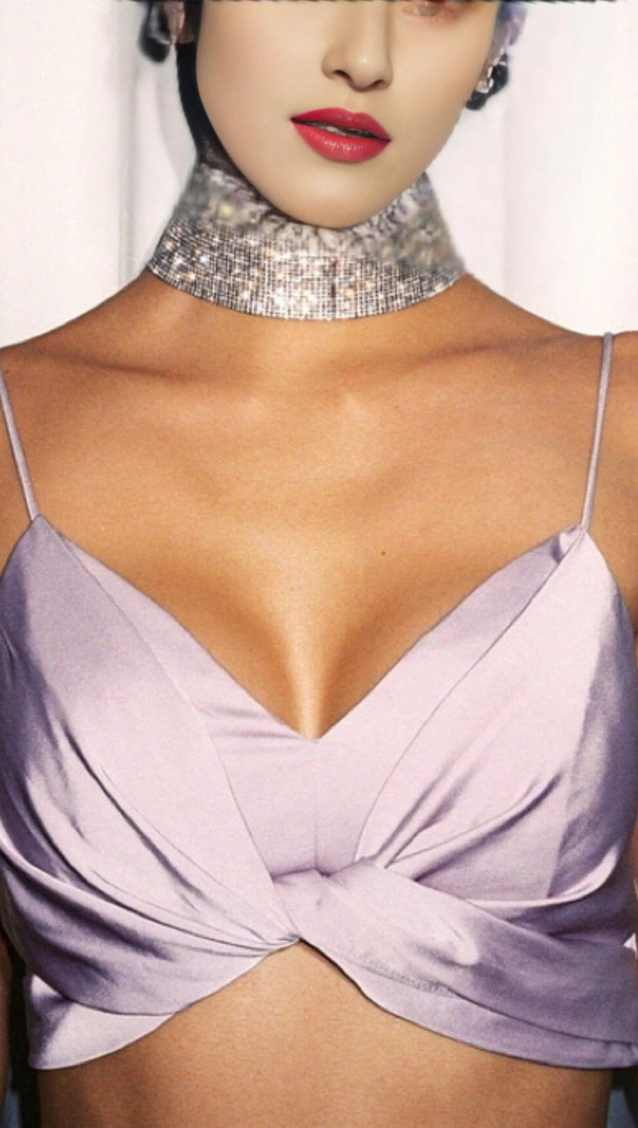 TOP CON SPALLINE LACCATE VIOLA