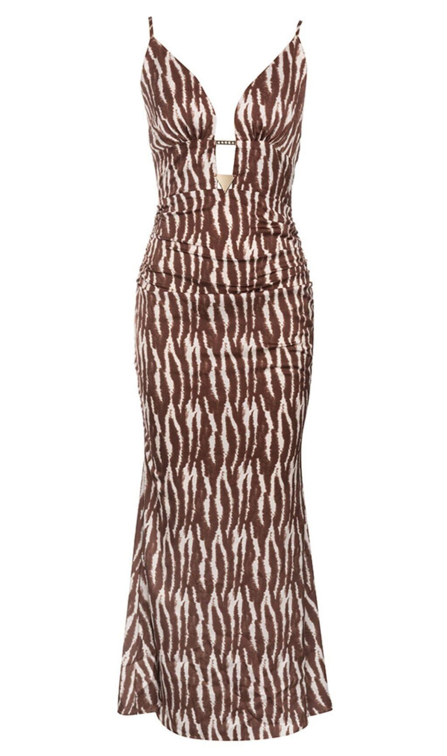 V NECK STRIPE MAXI DRESS