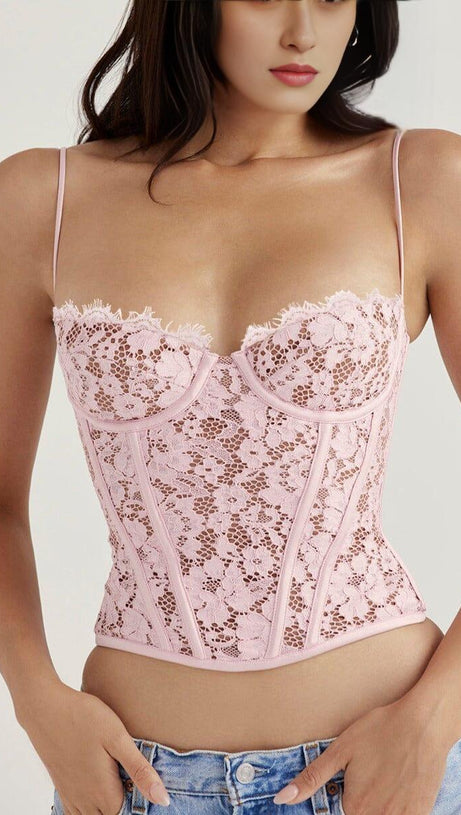 BÜGELKORSETT AUS ROSA SPITZE