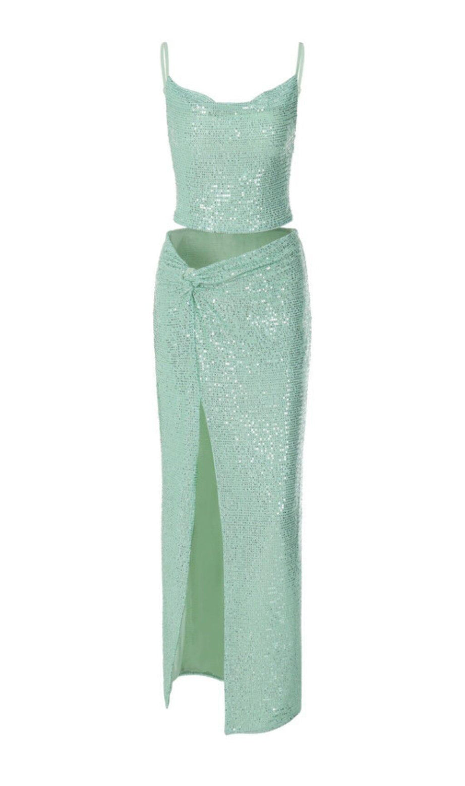 ABITO DUE PEZZI CON PAILLETTES VERDE