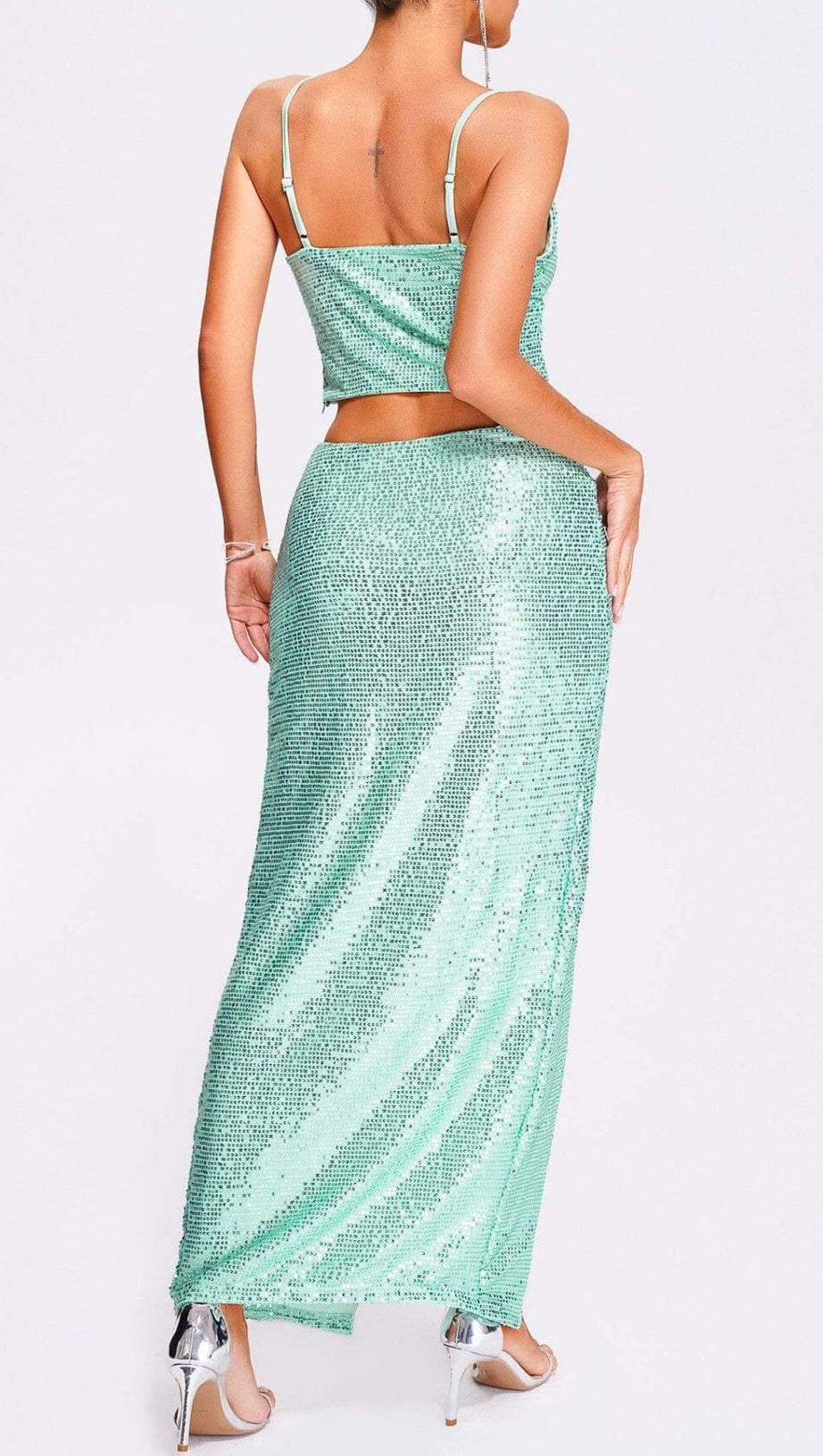 SEQUIN TWO PIECES SUIT IN GREEN