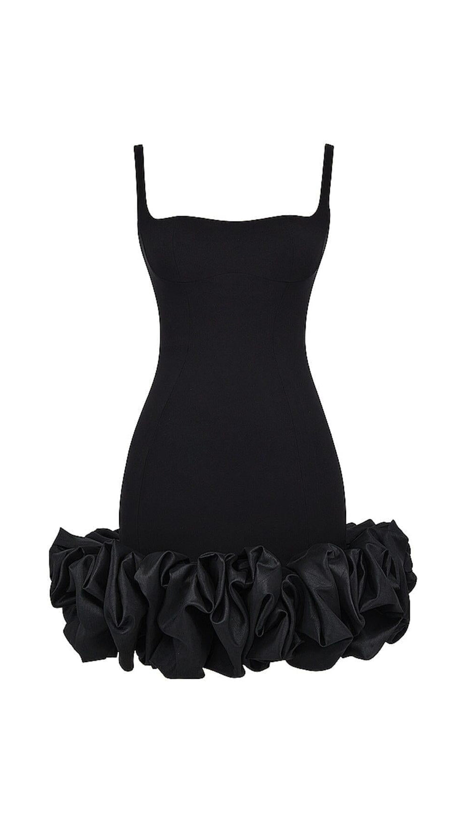 SCHWARZES KLEID MIT RÜSCHENSAUM