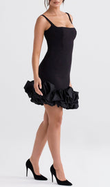 BLACK RUFFLE HEM DRESS