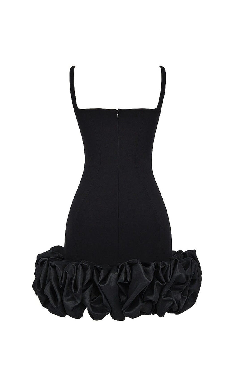 BLACK RUFFLE HEM DRESS