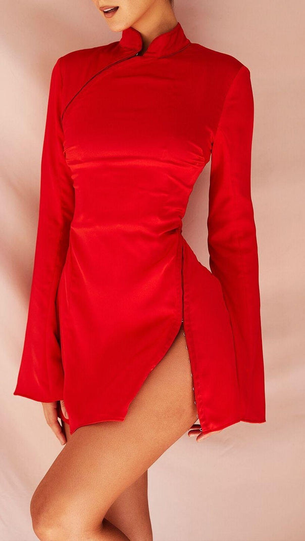AIIZIE SCARLET CUT OUT SATIN MINI DRESS - product image