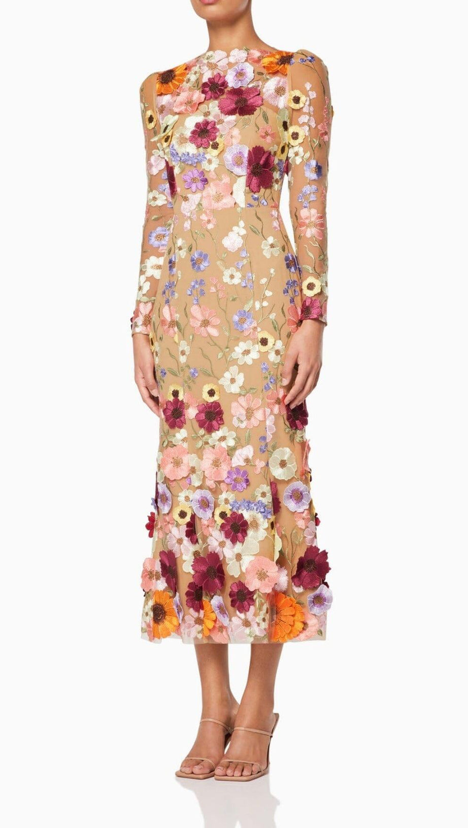 3D FLORAL MIDI DRESS