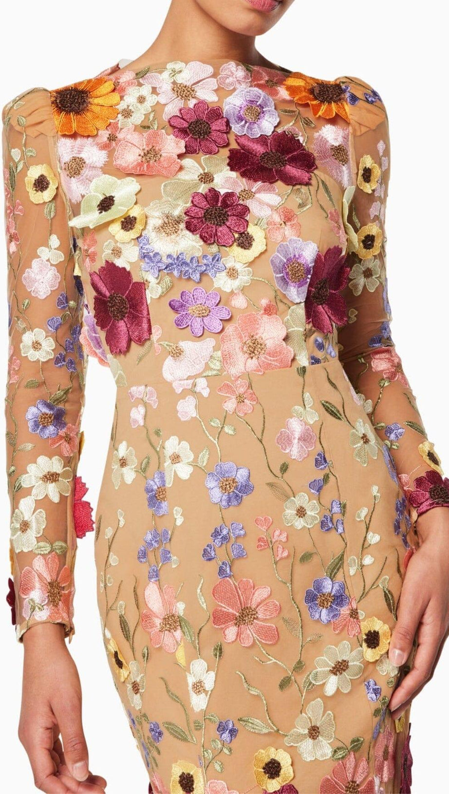 3D FLORAL MIDI DRESS
