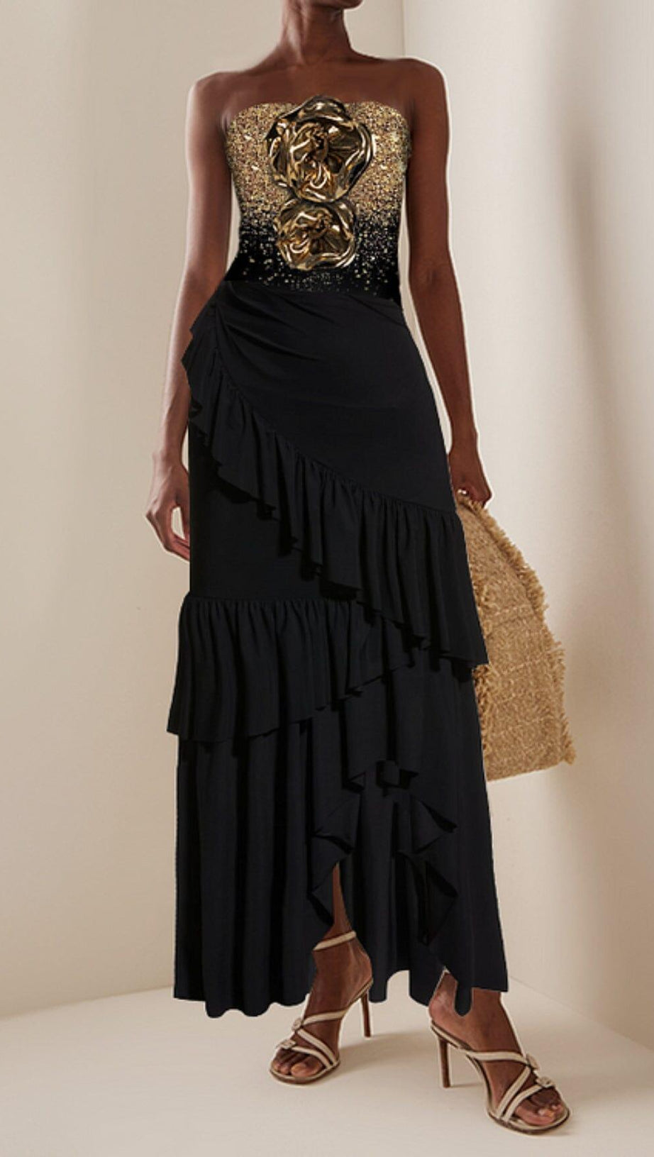 Einteiliger Badeanzug und Rock mit 3D-Blumen-Print und einer Schulter 