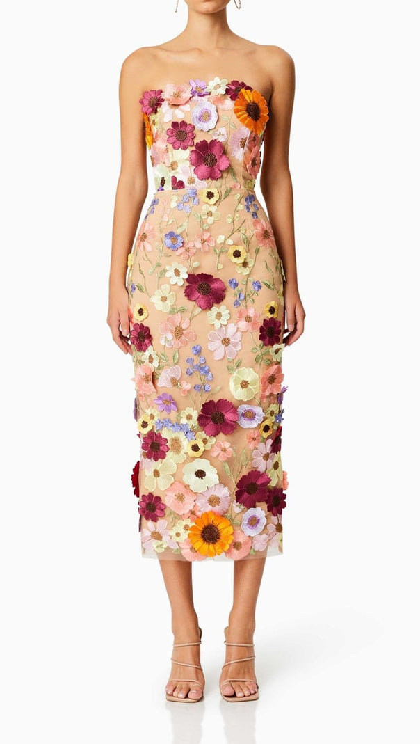 AIIZIE 3D FLOWER STRAPLESS MIDI DRESS - product image