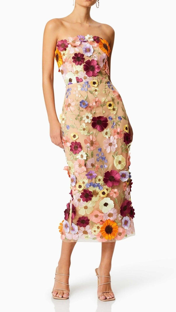 AIIZIE 3D FLOWER STRAPLESS MIDI DRESS - product image