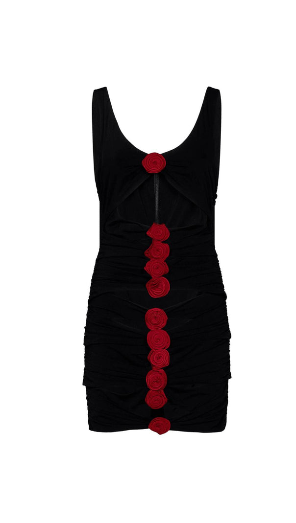 AIIZIE 3D ROSES FLOWER BLACK STRETCH VISCOSE JERSEY MINI DRESS - product image