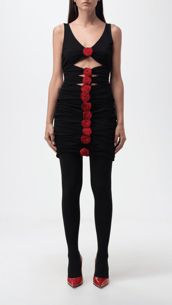 AIIZIE 3D ROSES FLOWER BLACK STRETCH VISCOSE JERSEY MINI DRESS - product image