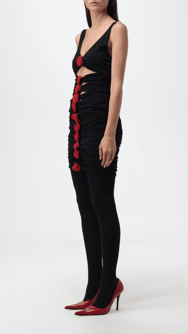 AIIZIE 3D ROSES FLOWER BLACK STRETCH VISCOSE JERSEY MINI DRESS - product image
