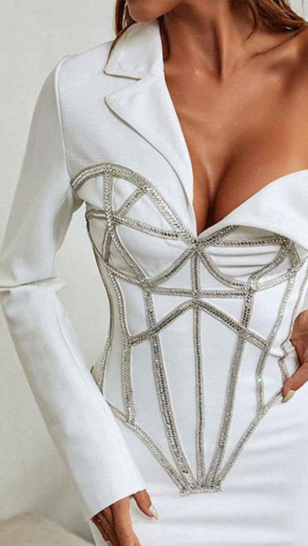 AIIZIE ADORNS ASYMMETRICAL ONE SHOULDER WHITE DRESS - product image