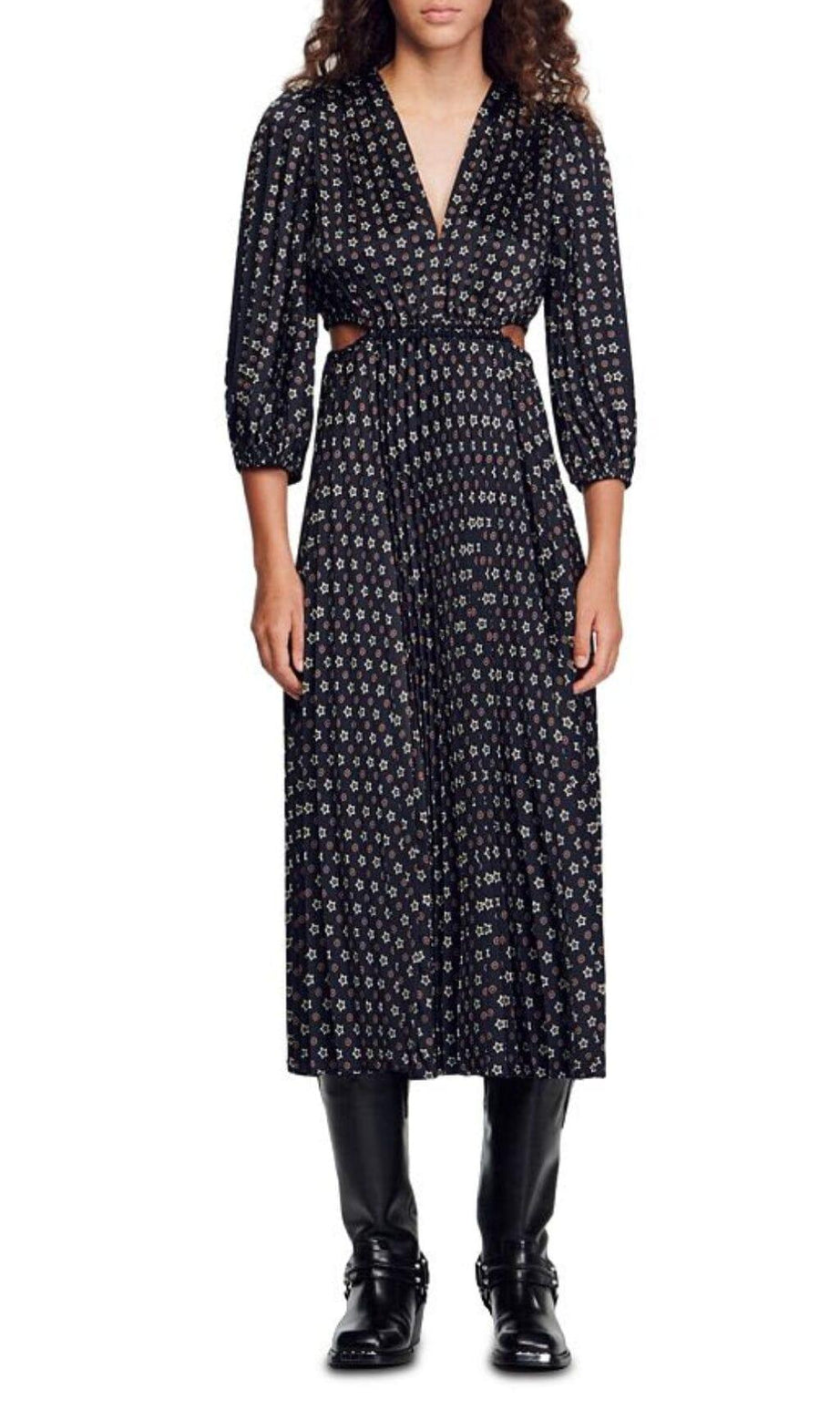 AGLAE BEDRUCKTES PLISSEE-KLEID MIT AUSSCHNITT 