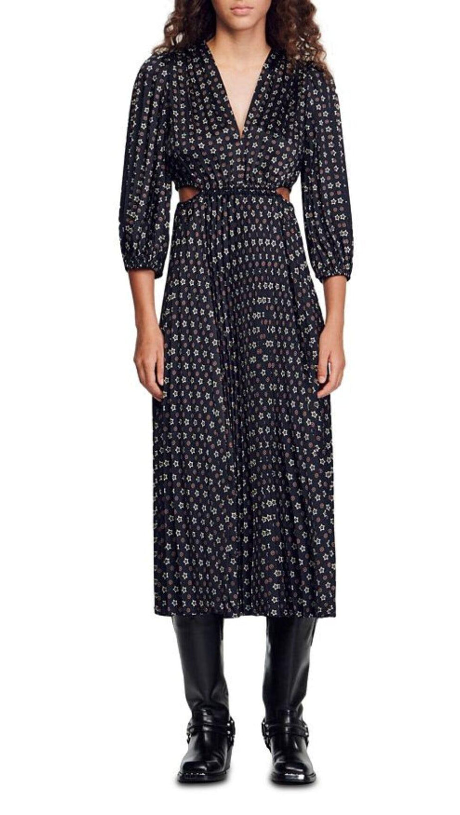 AGLAE PRINTED CUTOUT PLEATED DRESS