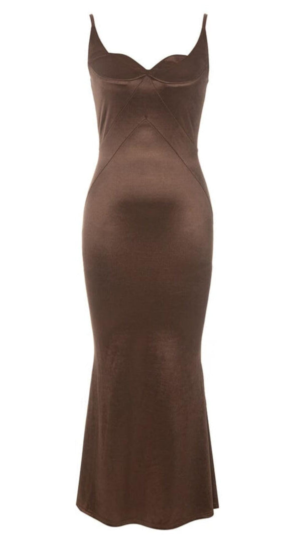 AIIZIE SATIN SPLIT MAXI DRESS IN BROWN - product image