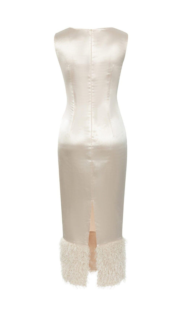 AIIZIE APRICOT SLEEVELESS PLEATED FEATHER HIP DRESS - product image