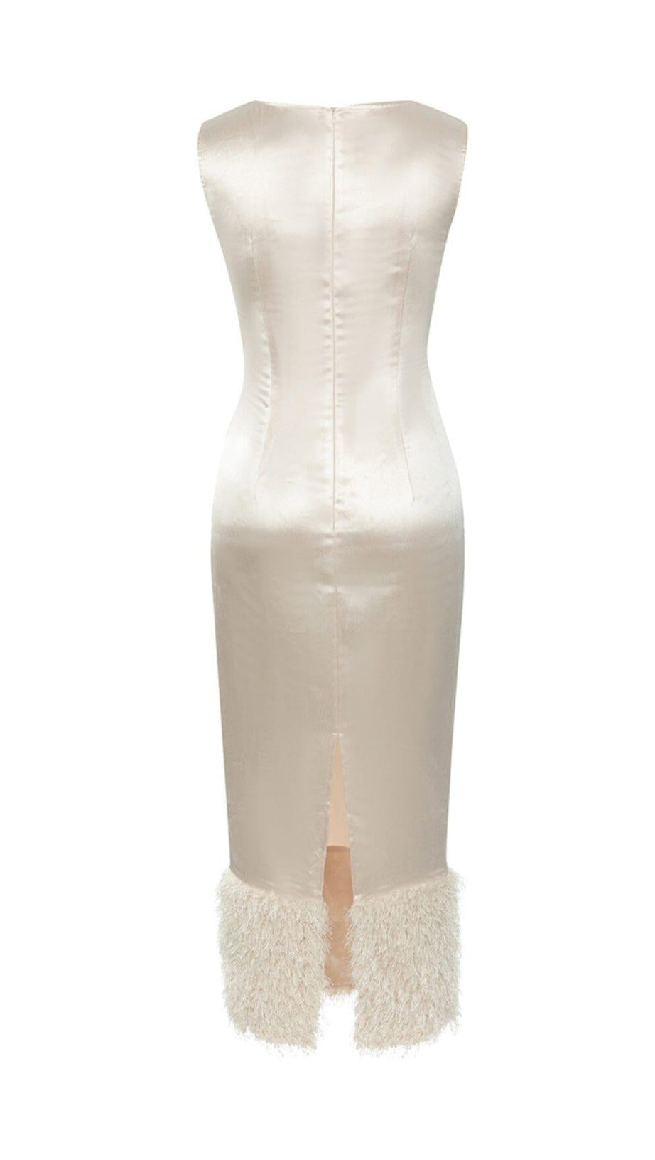 ABITO SENZA MANICHE CON PLISSETTE DI PIUME E FIANCHI COLOR ALBICOCCA