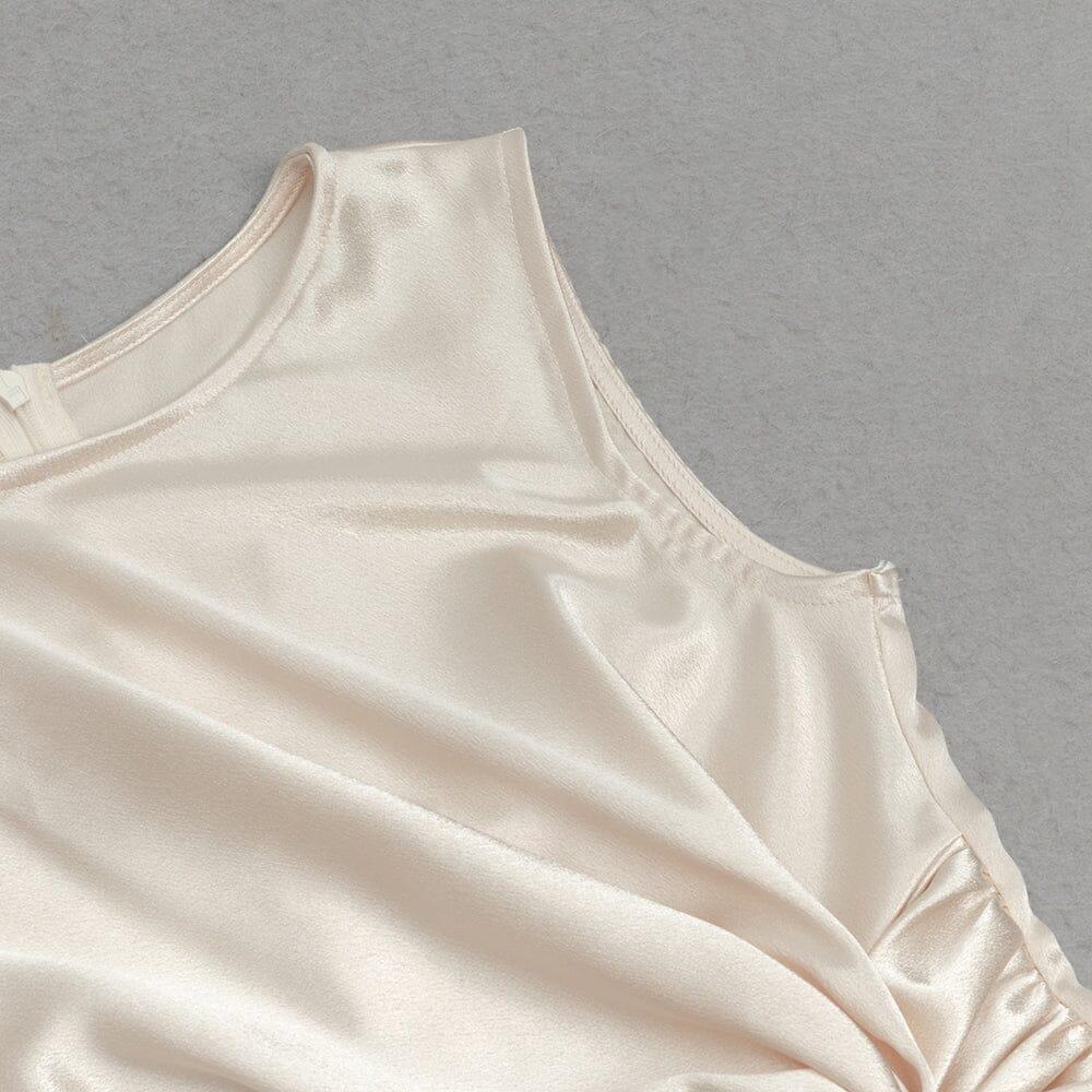 AIIZIE APRICOT SLEEVELESS PLEATED FEATHER HIP DRESS - product image