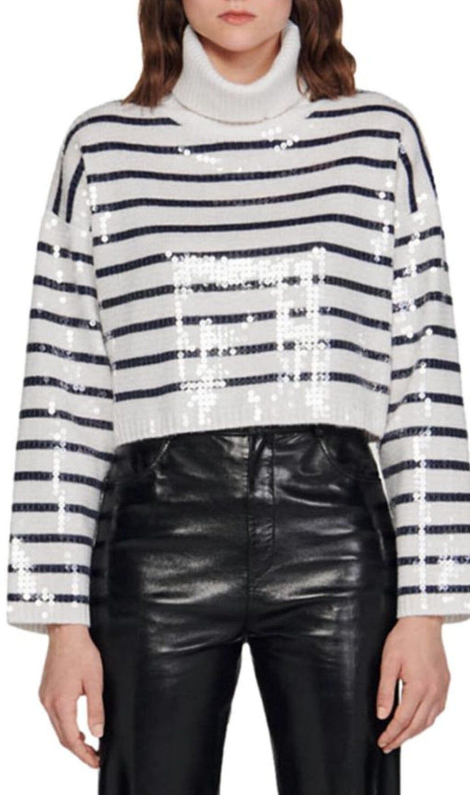 ROLLKRAGENPULLOVER MIT PAILLETTEN UND STREIFEN „ARIEL“ 