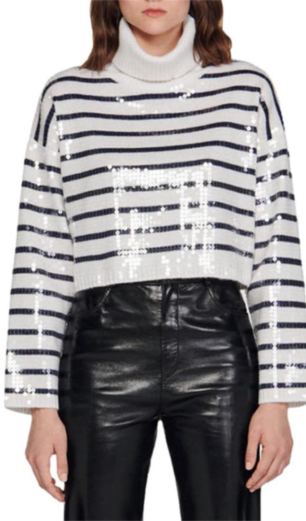 ROLLKRAGENPULLOVER MIT PAILLETTEN UND STREIFEN „ARIEL“ 