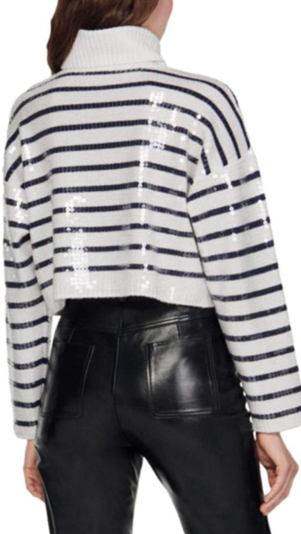 Ariel Sequin Striped Turtleneck Sweater