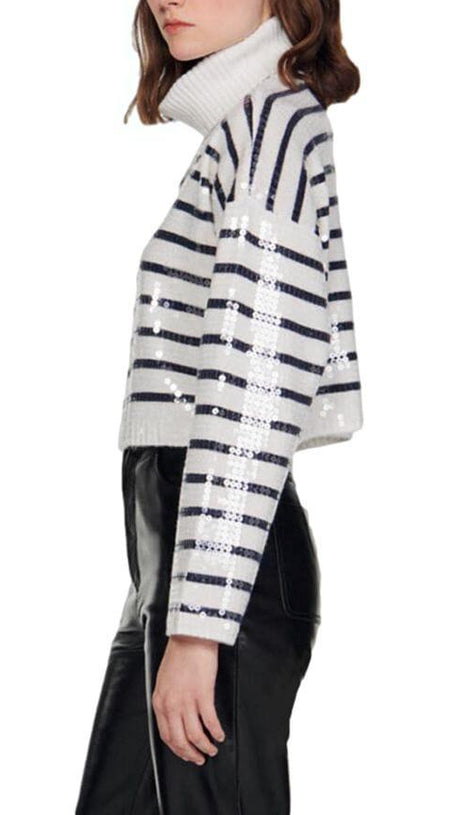 ROLLKRAGENPULLOVER MIT PAILLETTEN UND STREIFEN „ARIEL“ 