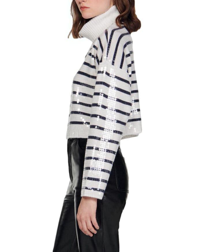 Ariel Sequin Striped Turtleneck Sweater