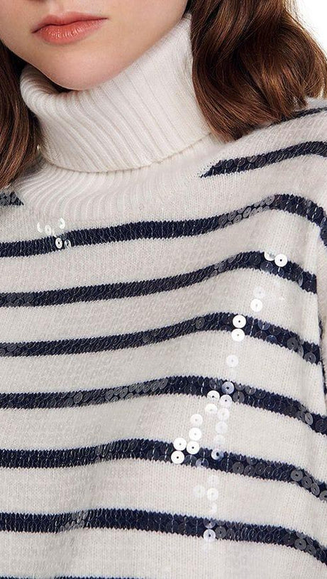 ROLLKRAGENPULLOVER MIT PAILLETTEN UND STREIFEN „ARIEL“ 