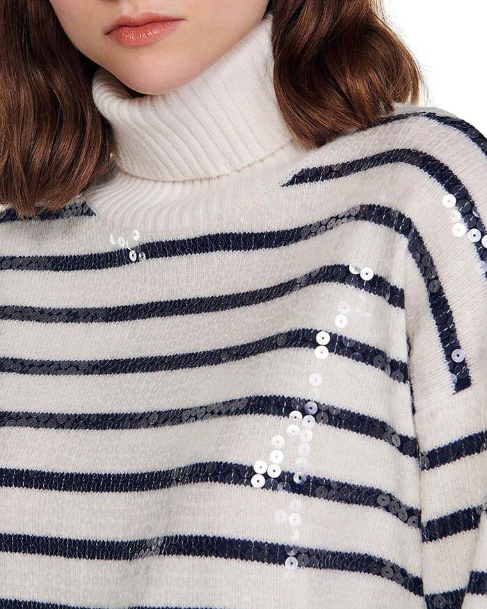 ROLLKRAGENPULLOVER MIT PAILLETTEN UND STREIFEN „ARIEL“ 