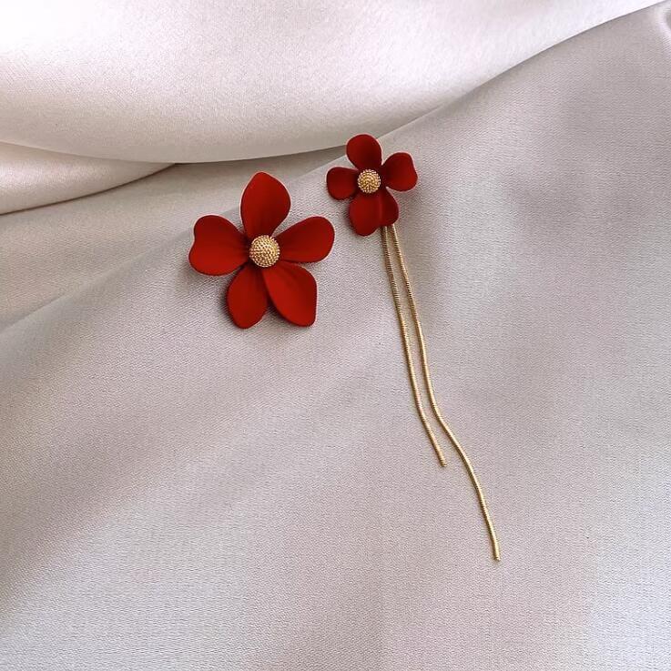 AIIZIE ASYMMETRICAL TASSEL FLOWER EARRINGS - product image