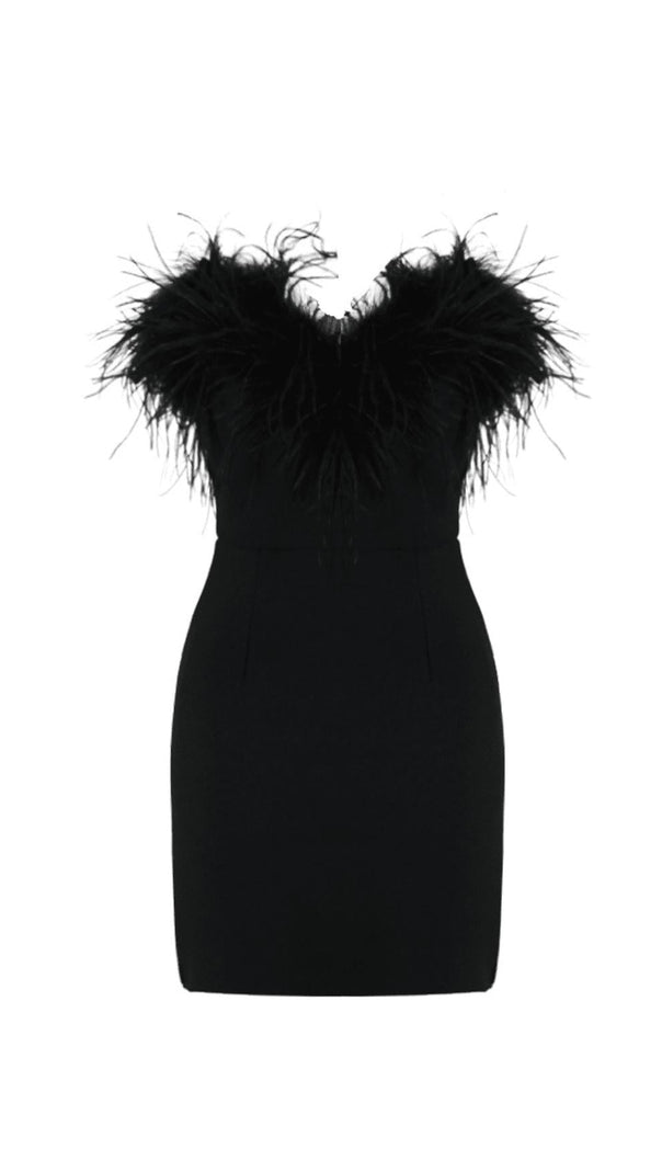 AIIZIE BLACK BANDEAU FEATHER MINI DRESS - product image