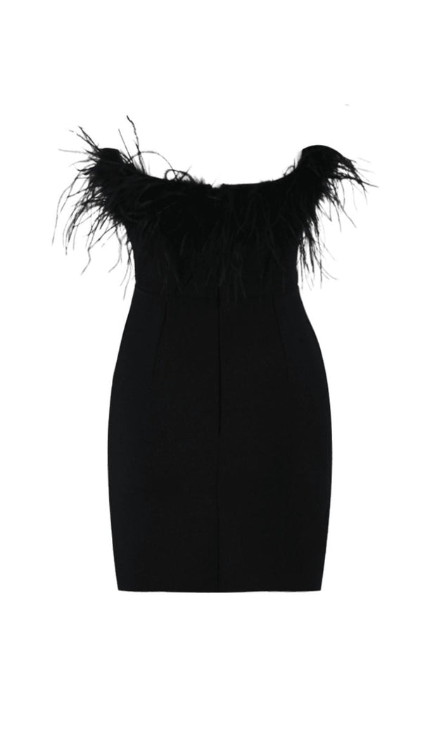 AIIZIE BLACK BANDEAU FEATHER MINI DRESS - product image