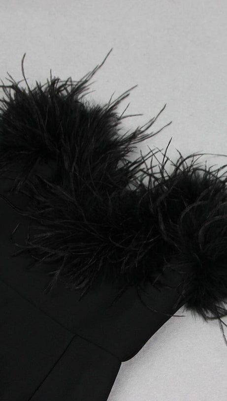 MINI ABITO A FASCIA NERO CON PIUME