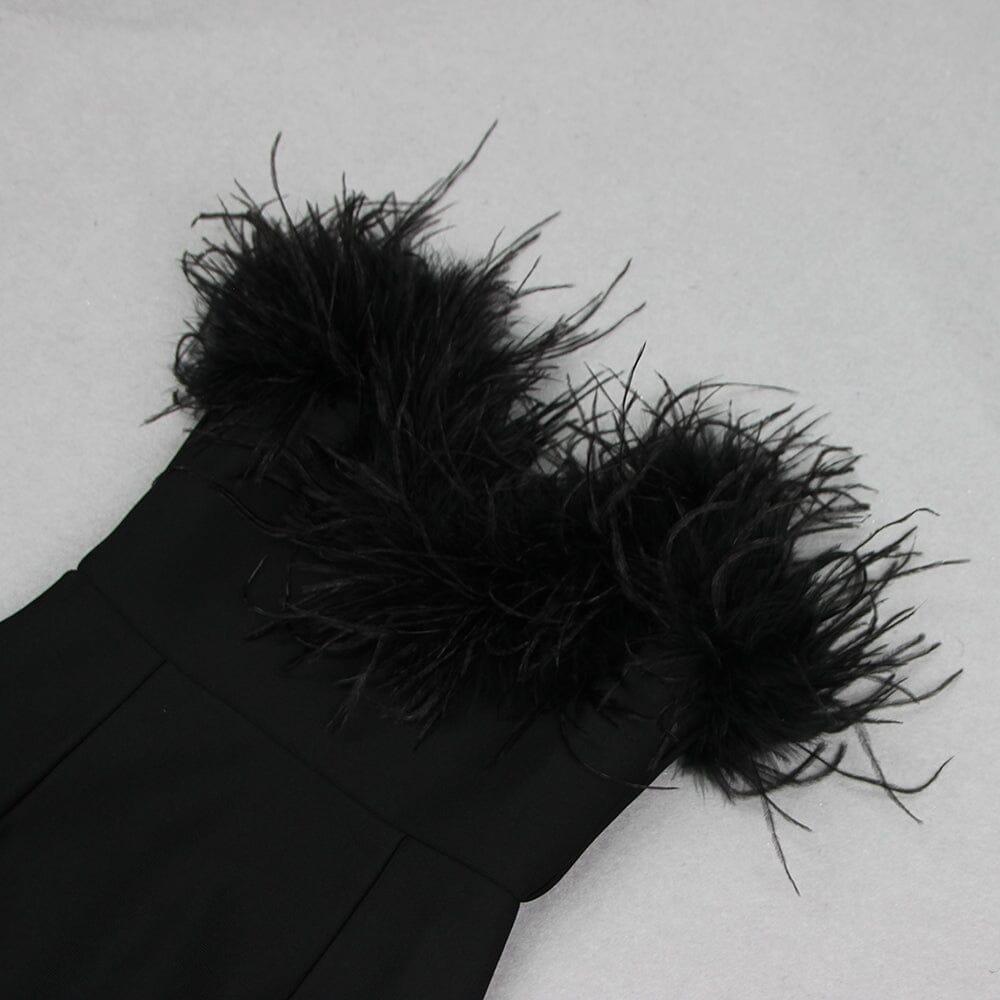 AIIZIE BLACK BANDEAU FEATHER MINI DRESS - product image