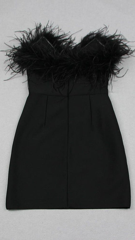 MINI ABITO A FASCIA NERO CON PIUME