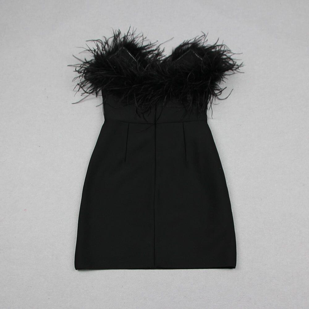 AIIZIE BLACK BANDEAU FEATHER MINI DRESS - product image