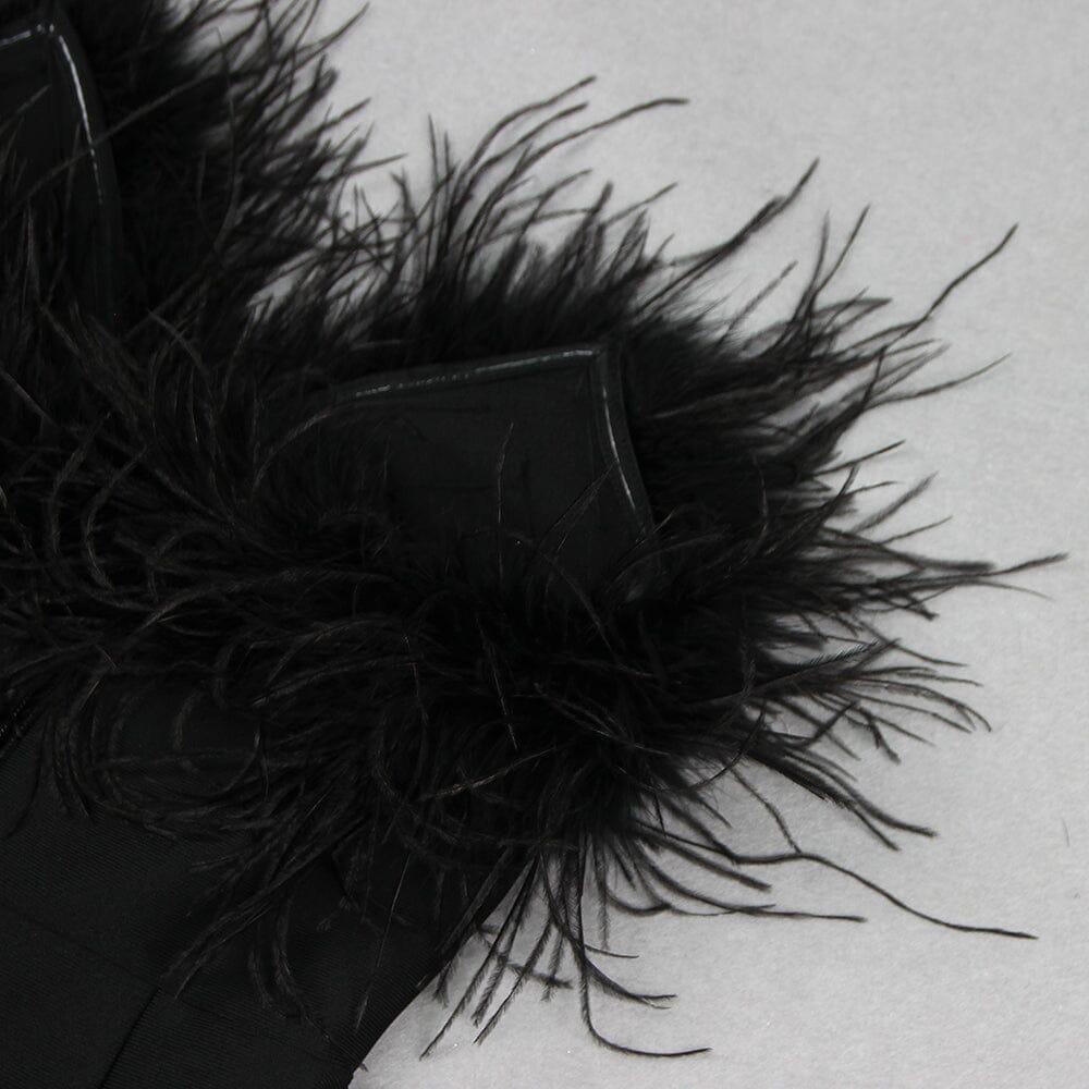 AIIZIE BLACK BANDEAU FEATHER MINI DRESS - product image