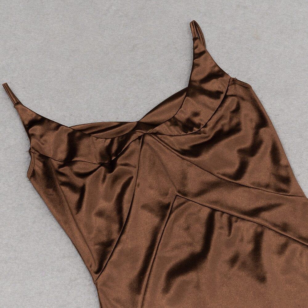AIIZIE SATIN SPLIT MAXI DRESS IN BROWN - product image