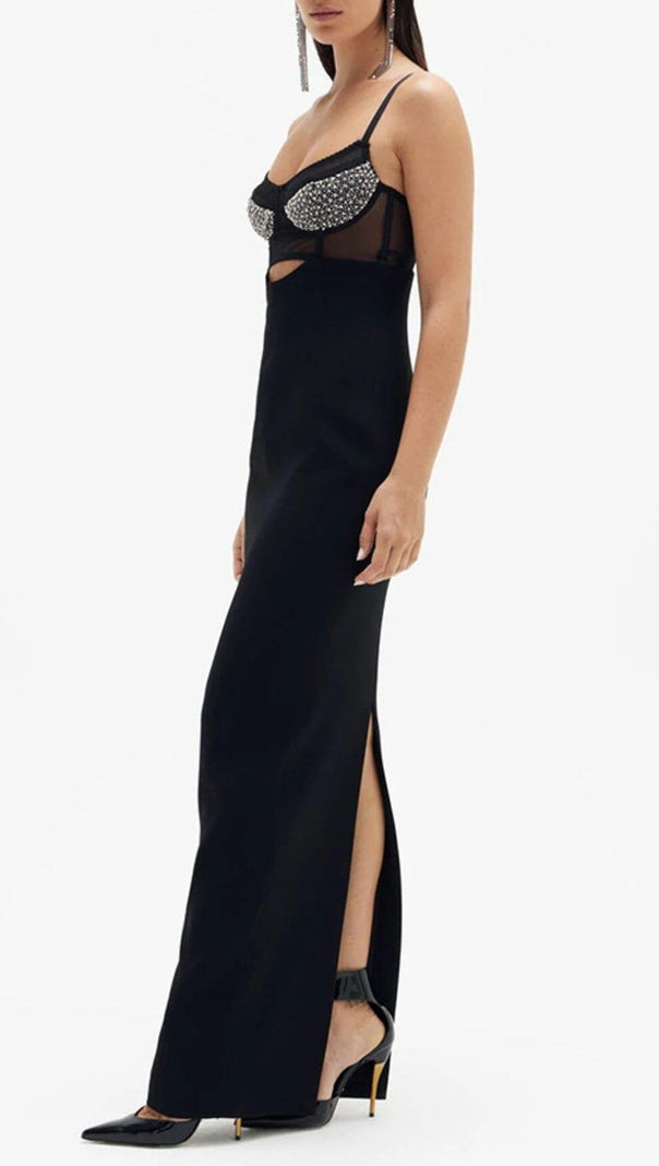 AIIZIE BLACK BEADING BANDAGE MIDI DRESS - product image