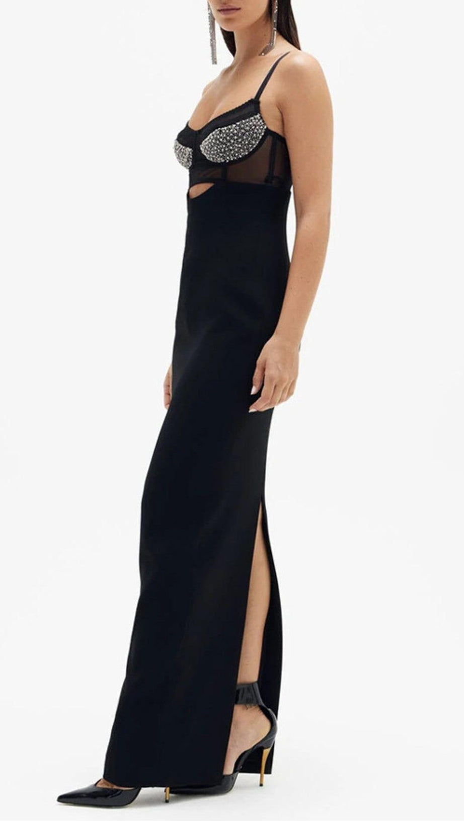 BLACK BEADING BANDAGE MIDI DRESS