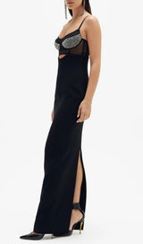 BLACK BEADING BANDAGE MIDI DRESS