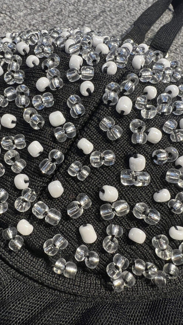 AIIZIE BLACK BEADING BANDAGE MIDI DRESS - product image