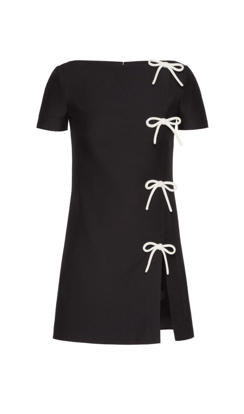 BLACK BOW PATCHWORK SHORT-SLEEVED DRESS