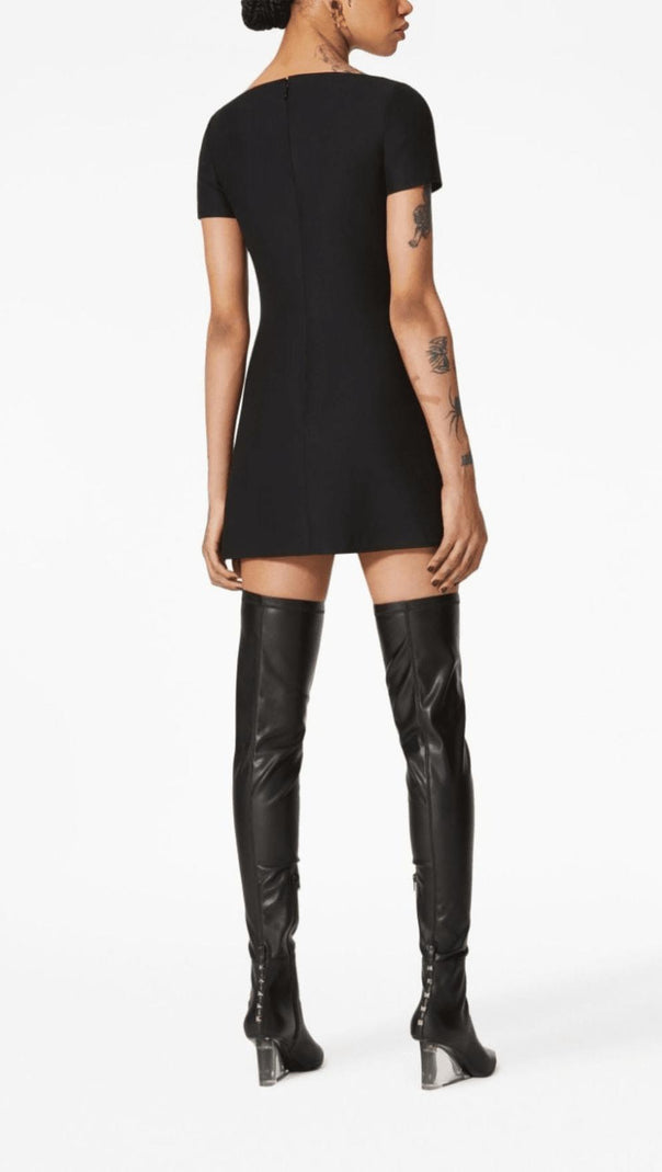AIIZIE BLACK BOW PATCHWORK SHORT-SLEEVED DRESS - product image