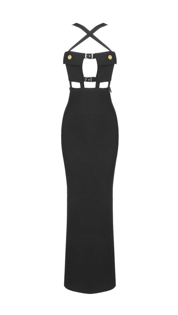 SCHWARZES BUSTIER-BANDAGE-KLEID MIT AUSSCHNITT